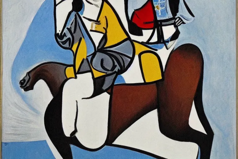 Prompt: john paul ii horse riding by picasso