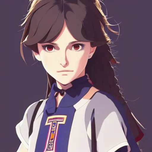 Image similar to a beautiful! boyish! natalie portman model, wearing catholic school girl outfit with mayan pattern and native style, jrpg aztec street fashion, gapmoe yandere grimdark, trending on pixiv fanbox, painted by greg rutkowski makoto shinkai takashi takeuchi studio ghibli, akihiko yoshida