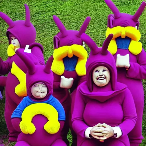 Prompt: funeral teletubbies