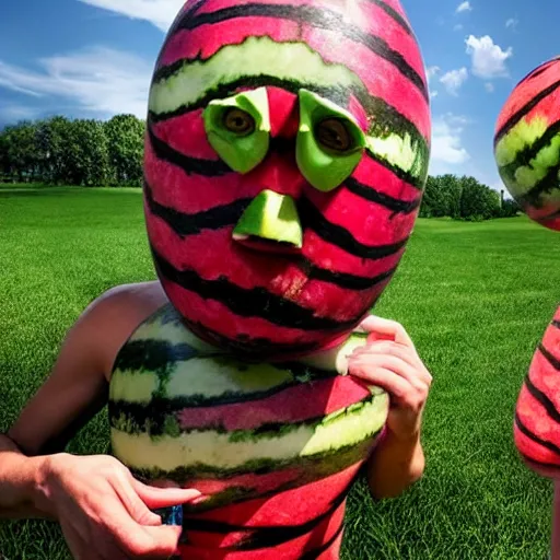 Prompt: cobra kai attacks a watermelon, realistic, hdr, hdd, watermelon fights back, battle between cobra kai and a watermelon, real life