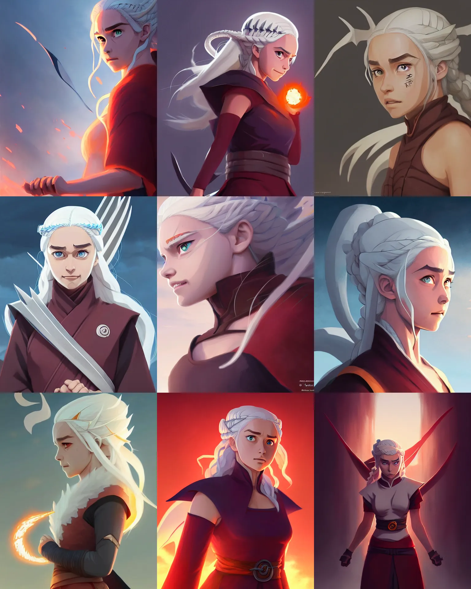 Prompt: Daenerys Targaryen in Naruto as a hidden leaf village ninja, medium shot close up, details, sharp focus, illustration, by Jordan Grimmer and greg rutkowski, Trending artstation, pixiv, digital Art