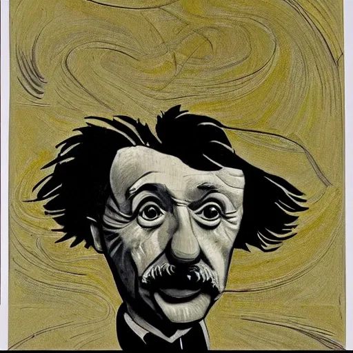 Image similar to portrait of einstein, mash - up between mc escher and vincent van gogh