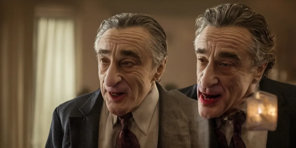 Image similar to Robert DeNiro as Arthur Fleck in 'Joker' (2019), movie still frame, only one person in frame, oscar nominated cinematography, volumetric lighting, 8k resolution, beautiful composition
