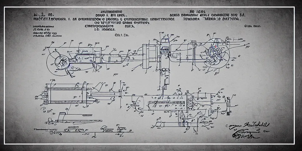 Image similar to portal gun patent blueprint, engineering,