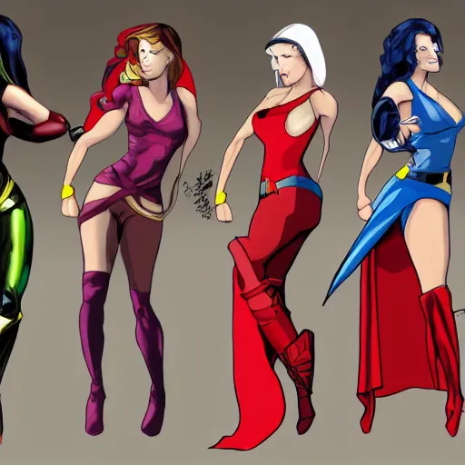 Prompt: female superheroes fighting, concept art