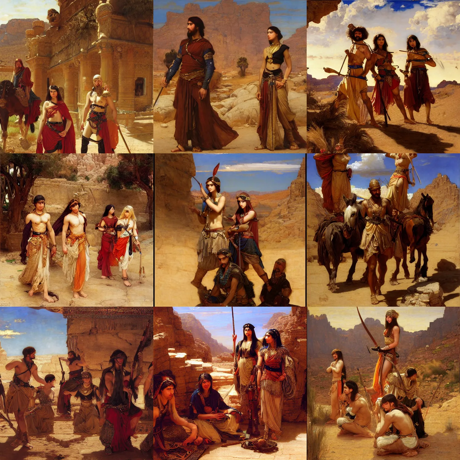 Prompt: orientalist painting of a group of adventurers in the desert dungeons and dragons intricate artwork by john william waterhouse and Edwin Longsden Long and Theodore Ralli and Henryk Siemiradzki. trending on artstation, very coherent symmetrical artwork high detail 8k