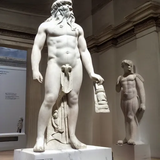 Prompt: Greek marble statue of an Among Us imposter, displayed at the British Museum
