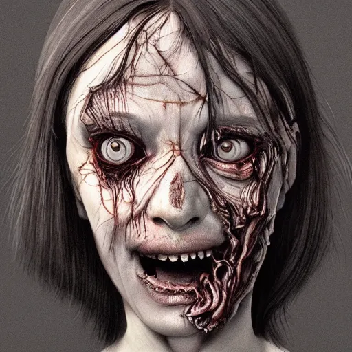 Image similar to hyperrealistic detailed creepy horrific horrible portrait deformed in style of layers of fear