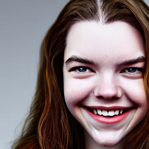 Image similar to anya taylor joy smiling in 2 0 5 0, portrait photography