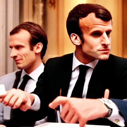Image similar to Emmanuel Macron drinking beers in American Psycho (1999)