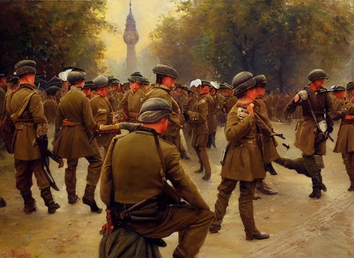 Image similar to nazi soldiers in berlin by vladimir volegov and alexander averin and pierre auguste cot and delphin enjolras