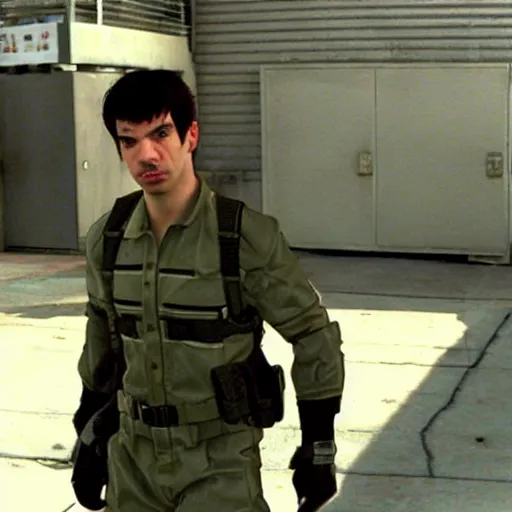 Prompt: “a still of Nathan Fielder in Metal Gear Solid 2 (2001)”