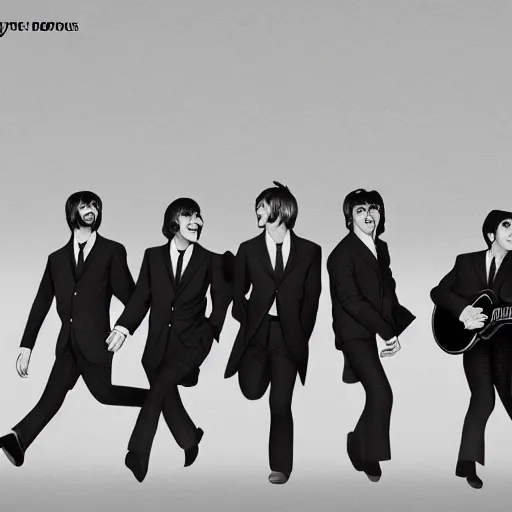 Image similar to The Beatles Album Cover, realistic, hyperrealistic, highly detailed, very detailed, ultra detailed, HD quality, 4k resolution, 8k resolution, trending on Artstation