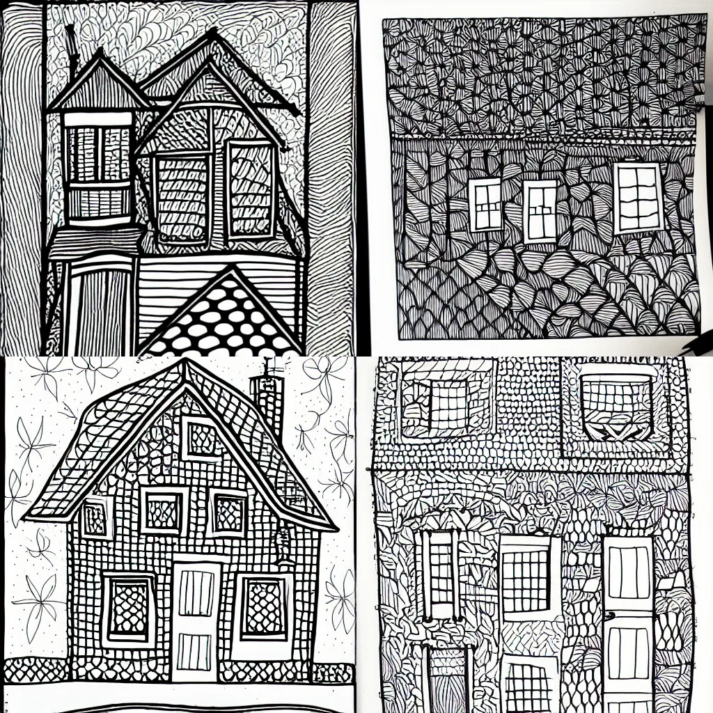 Prompt: house, simplified zentangle, line art