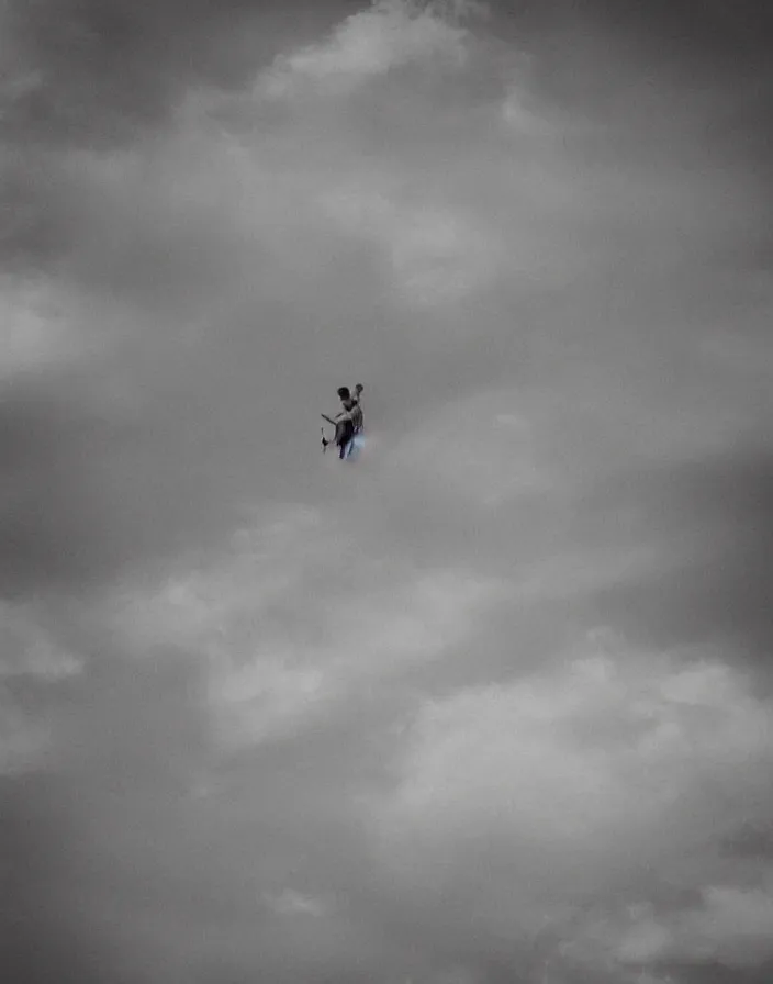 Prompt: “ human hovering in the sky, realistic ”