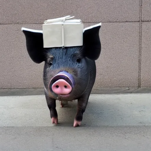 Prompt: pig dressed as a prisoner