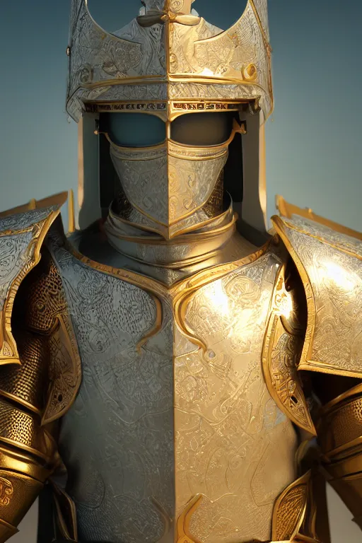 Image similar to a holy knight in ornate godly armor made of ivory, harnessing holy light, vfx, particles, realistic 8k octane render, unreal engine, sunny day, clear sky, noon, God rays, post processing