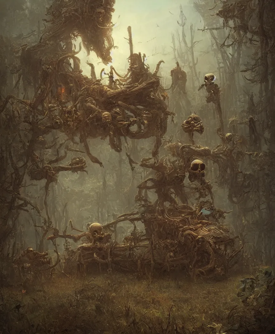 Prompt: Pick Up Behind You, skull and bones, illustrated by Simon Stålenhag and Gaston Bussiere, intricate, ultra detailed, photorealistic, trending on artstation