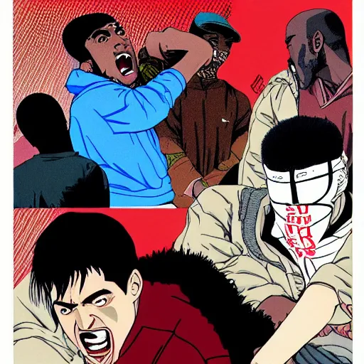 Prompt: Kanye West beating up Pete Davidson in Akira (1988), detailed, anime, illustration