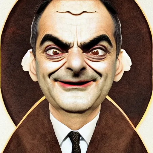 Image similar to beautiful esoteric occult art of Mr Bean as Ouroboros ,centered award winning high resolution 4k 8k 16k