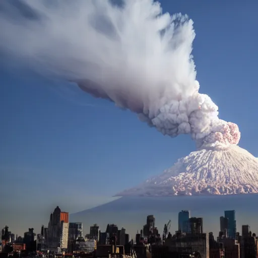 Image similar to volcano erupting in the middle of manhattan,