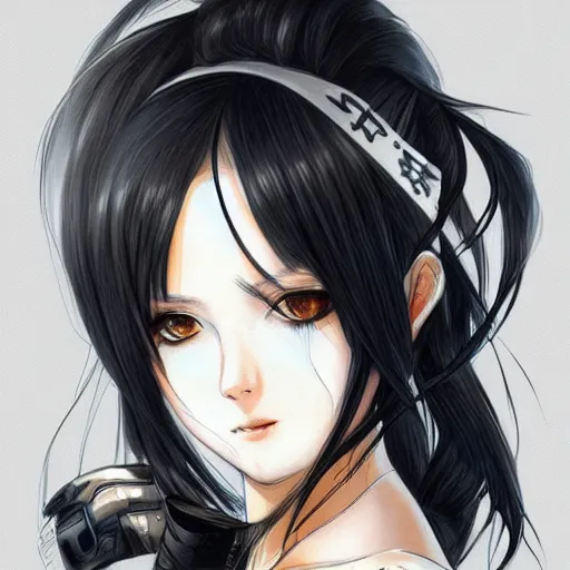 Image similar to portrait of a beautiful girl with long black hair, wearing police riot uniform, drawn by WLOP, by Avetetsuya Studios, attractive character, colored sketch anime manga panel, trending on Artstation