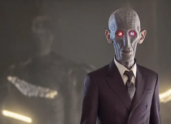 Image similar to Ebony Maw working as a funeral director in the new avengers movie, 4k