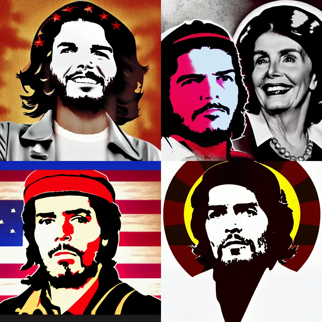 Prompt: Nancy Pelosi profile as Che Guevara Revolution photograph, digital art.