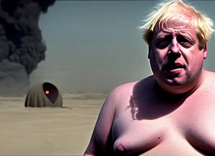 Prompt: boris johnson as baron harkonnen in a black oil bath in a still from the film Dune (2021)