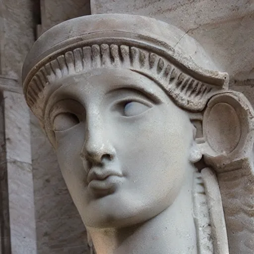 Prompt: ancient greek temple, beautiful marble statue of athena, photorealistic, art, realistic face, ancient hoplite armor, hyperrealistic