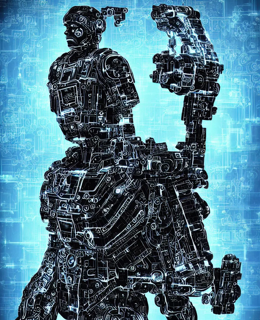 Image similar to techno - spiritual futurist machine soldier, perfect future, award winning digital art