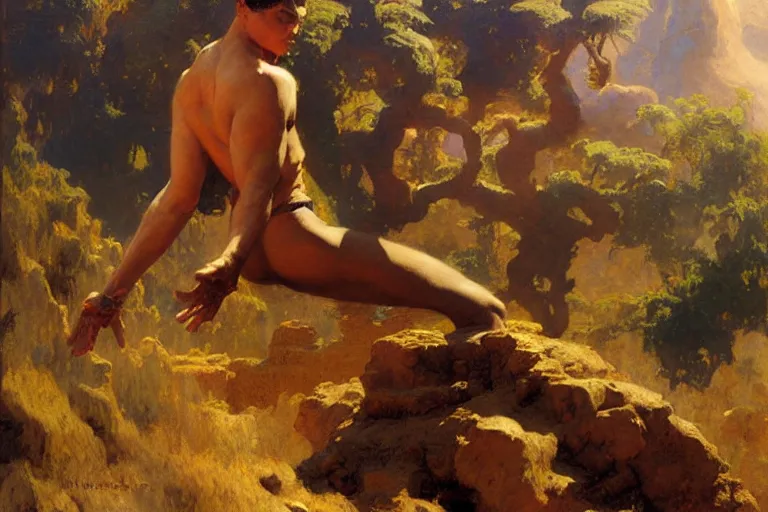 Image similar to earth bender, painting by gaston bussiere, craig mullins, j. c. leyendecker