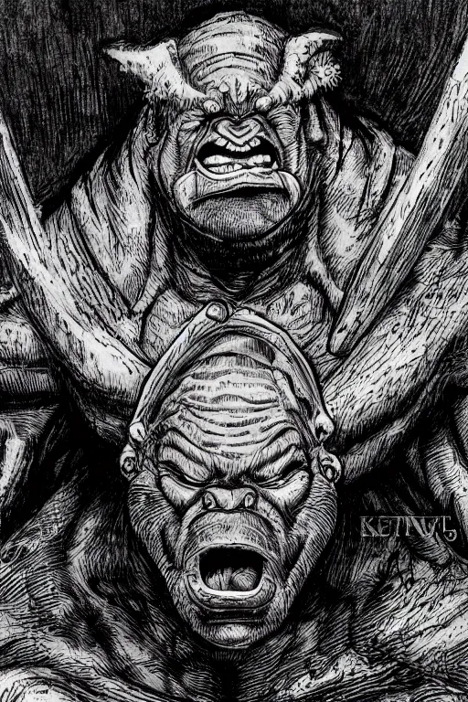 Prompt: hunched ogre with a horn on his head, highly detailed, digital art, sharp focus, trending on art station, kentaro miura manga art style