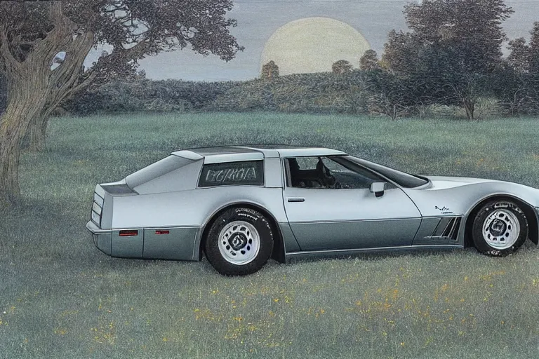 Image similar to intricate, 3 d, 1 9 8 8 c 5 corvette trans am four - door wagon estate, style by caspar david friedrich and wayne barlowe and ted nasmith.