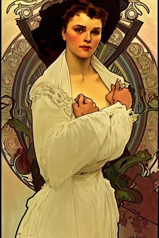 Image similar to scarlett o'hara, painting by alphonse mucha, detailed art, artstation