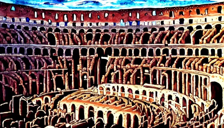 Image similar to gladiator in the colosseum, hyperrealism, detailed and intricate environment,