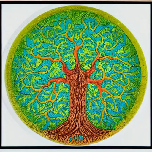 Image similar to photo of an intricately detailed representation of a accurate tree of life. Colored wax.