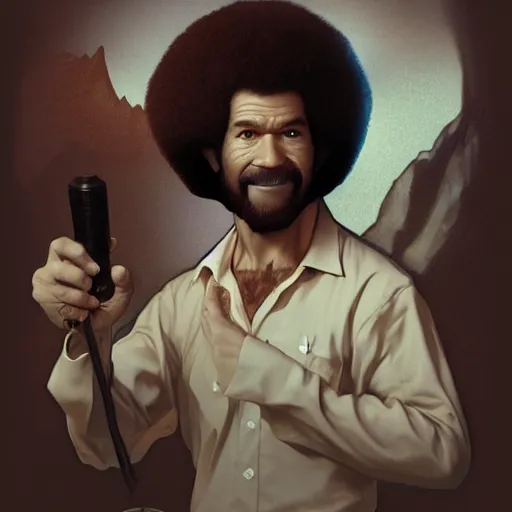 Image similar to bob ross as shaft, art by artgerm and greg rutkowski and alphonse mucha, concept art, octane render, unreal engine 5, highly detailed, high quality, 8 k, soft lighting, realistic face, path traced