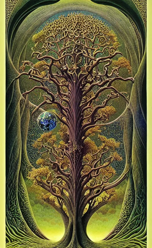 Image similar to tree of life by roger dean and andrew ferez, art forms of nature by ernst haeckel, divine chaos engine, symbolist, visionary, art nouveau, botanical fractal structures, organic, detailed, realistic, surreality