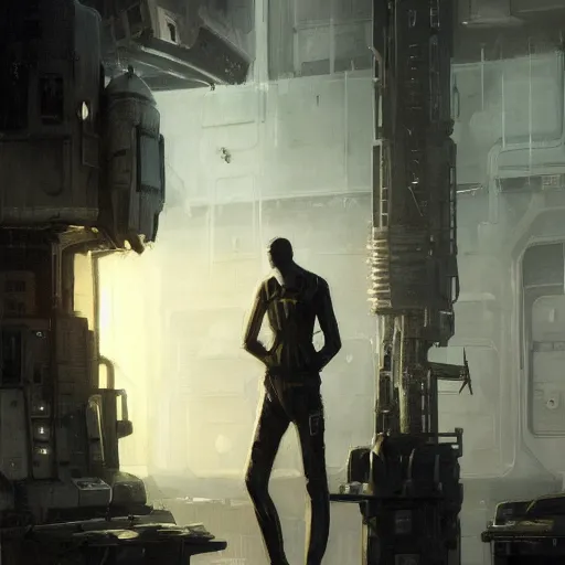 Image similar to concept art by greg rutkowski, a very tall, and slender man with short black hair, sitting with the crew in the ship's flight deck, brutalist futuristic interior, dark lighting atmosphere, detailed portraits, nostalgic atmosphere, scifi, digital painting, artstation, concept art, smooth, sharp foccus ilustration, artstation hq