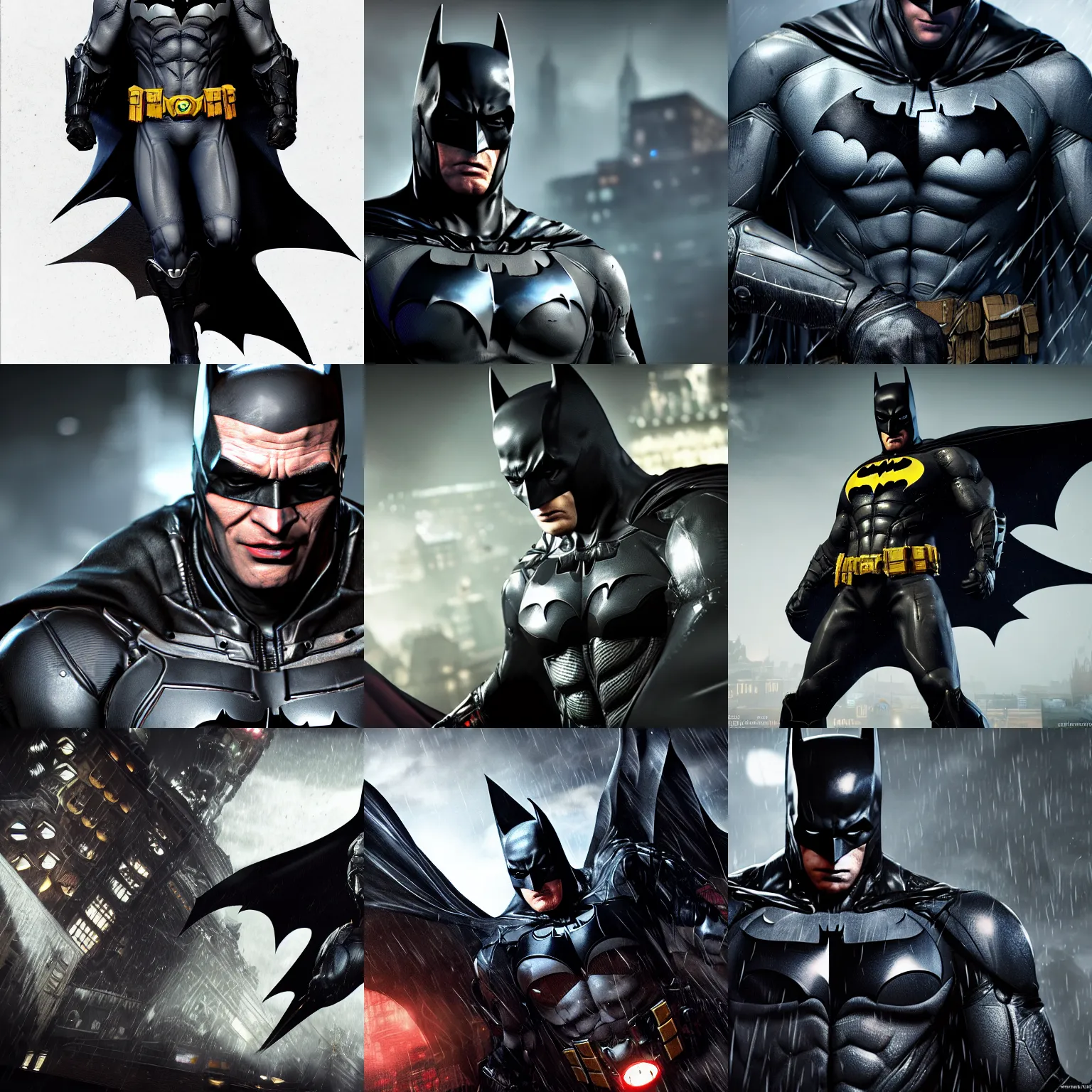 Prompt: batman from the arkham knight game, realistic, well detailed, 4 k,