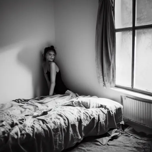 Prompt: A photo of a woman posing in her bedroom by Marat Safin