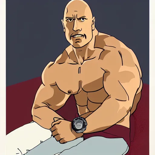 Prompt: A portrait of Dwayne Johnson by Studio Ghibli