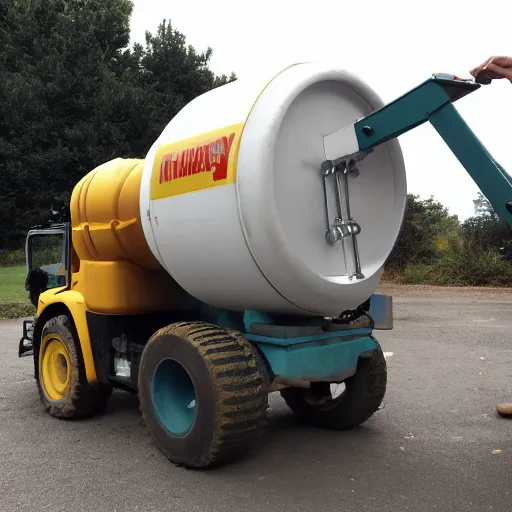 Prompt: Help, I'm being attacked by an angry cement mixer