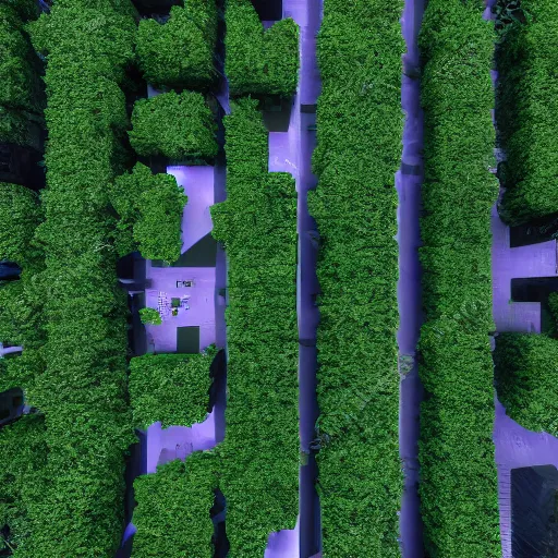 Prompt: photo shooted from sky ,modern green area park, cyberpunk, 4k cinema effect,