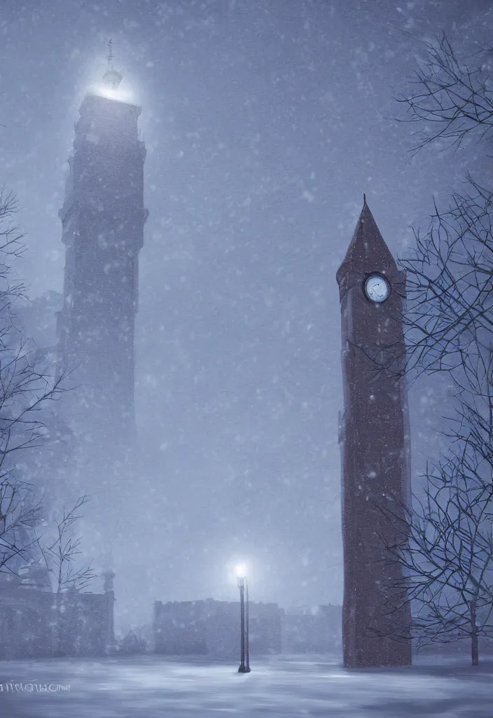 Image similar to arusha's clock tower covered in snow fantasy, trending on artstation, digital art.