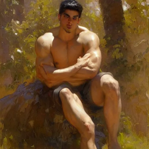 Image similar to Manu Rios with a muscular body type, painting by Gaston Bussiere, Craig Mullins