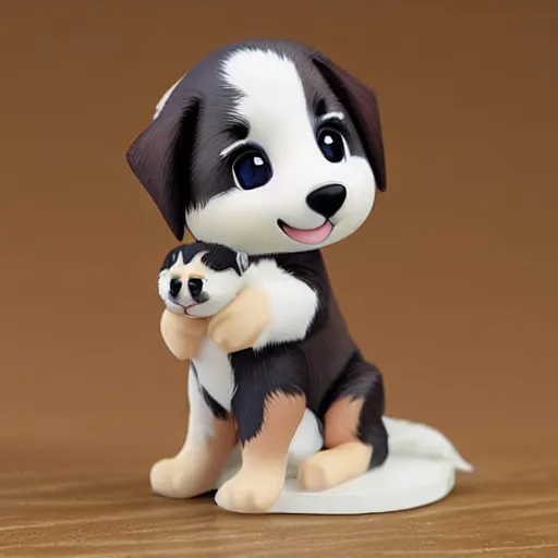 Prompt: chibi australian shepherd anime figurine