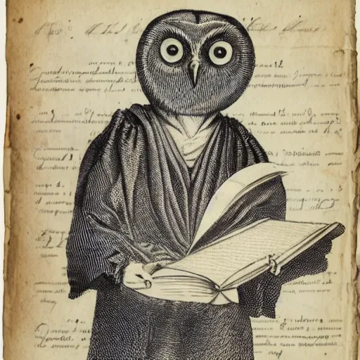 Image similar to an owl scholar holding a parchment