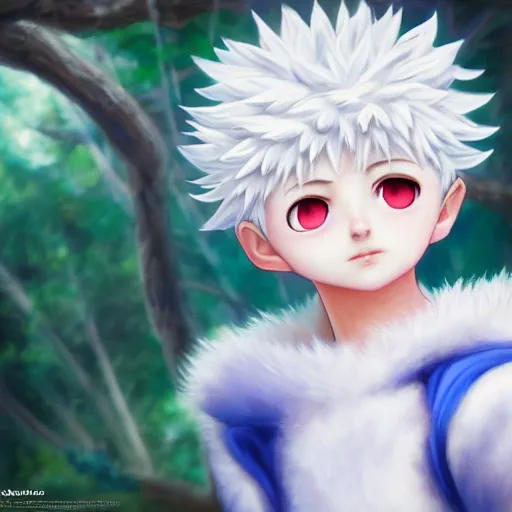 Prompt: an oil painting of a killua zoldyck, by artgerm, hd, hdr, ue 5, ue 6, unreal engine 5, cinematic 4 k wallpaper, 8 k, ultra detailed, high resolution, artstation, award winning